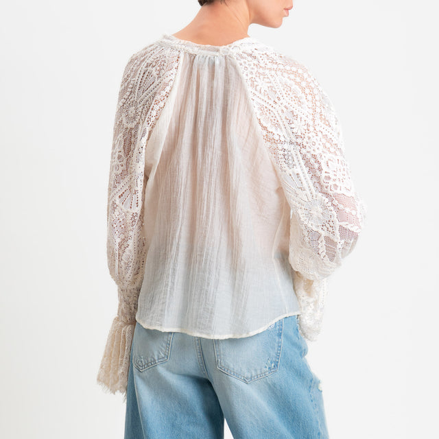 Motel-Camicia mussola lyocell e macramè - burro