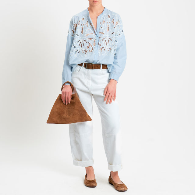 Motel-Camicia traforata con ricami - celeste