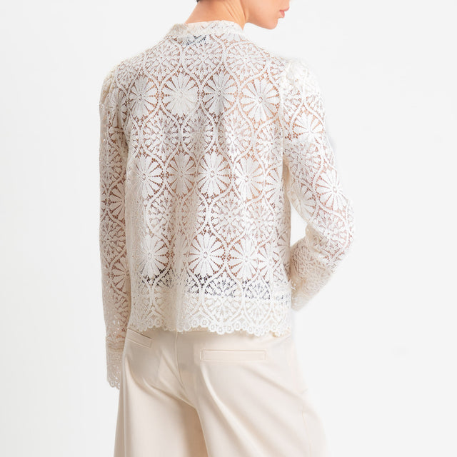 Motel-Giacca camicia pizzo macramè - bianco