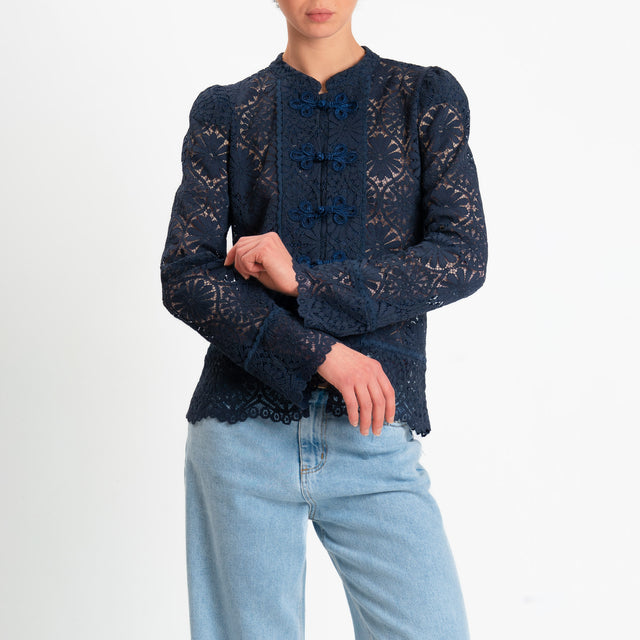 Motel-Giacca camicia pizzo macramè - blu