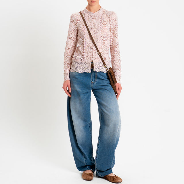 Motel-Giacca camicia pizzo macramè - cipria