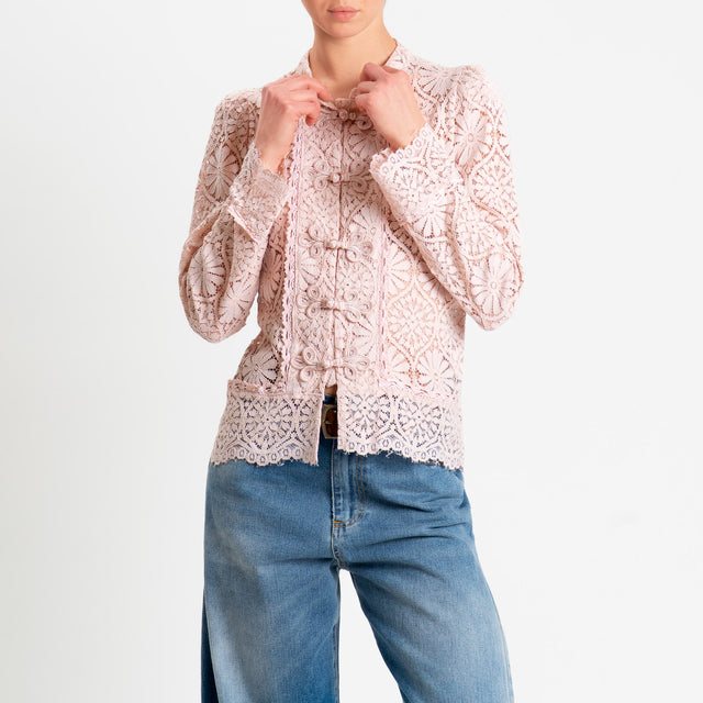 Motel-Giacca camicia pizzo macramè - cipria