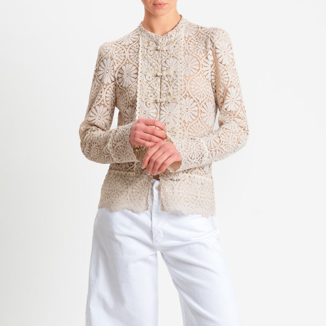 Motel-Giacca camicia pizzo macramè - sabbia