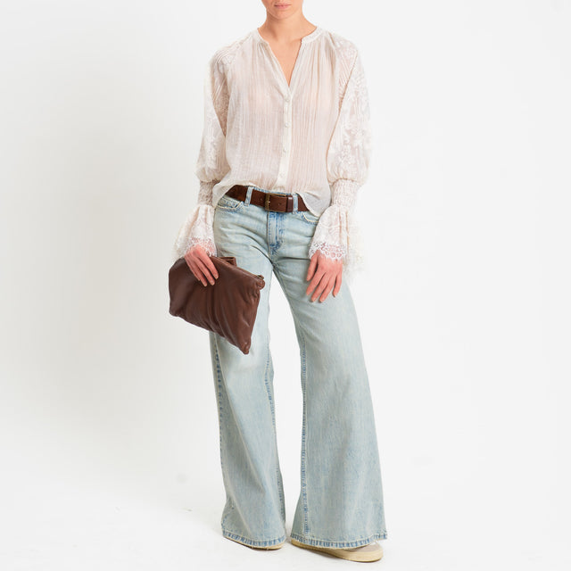 Motel-Camicia lyocell doppio tessuto con ricami - burro