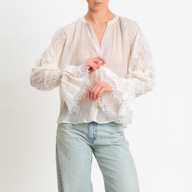 Motel-Camicia lyocell doppio tessuto con ricami - burro