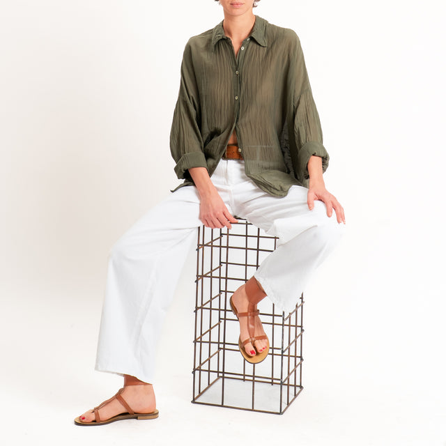 Motel-Camicia mussola misto seta - militare