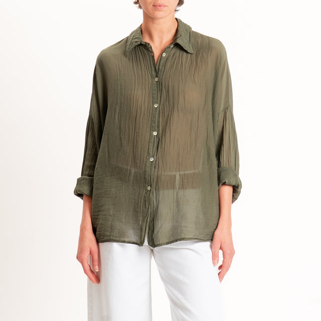 Motel-Camicia mussola misto seta - militare