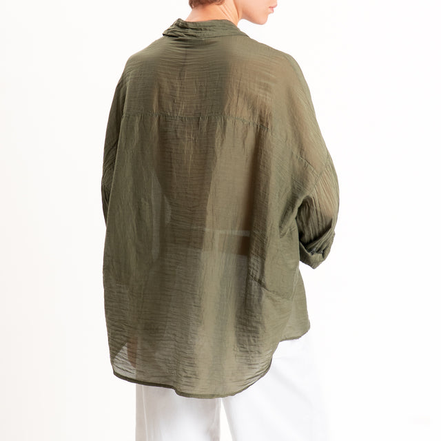 Motel-Camicia mussola misto seta - militare