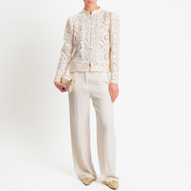 Motel-Camicia mandarin in pizzo macramè con micro pailettes - burro