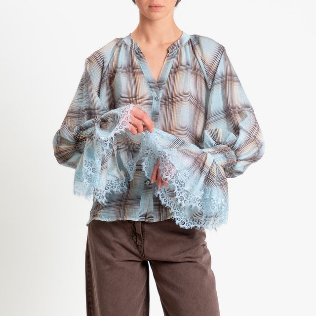 Motel-Camicia check mussola lyocell - celeste