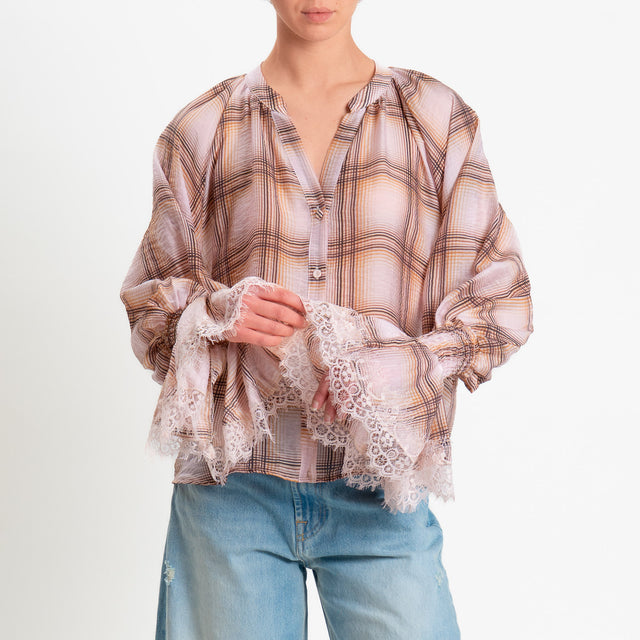 Motel-Camicia check mussola lyocell - rosa