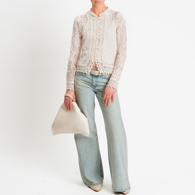 Motel-Camicia mandarin in pizzo macramè - burro