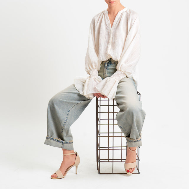 Motel-Camicia mussola con micro paillettes - burro