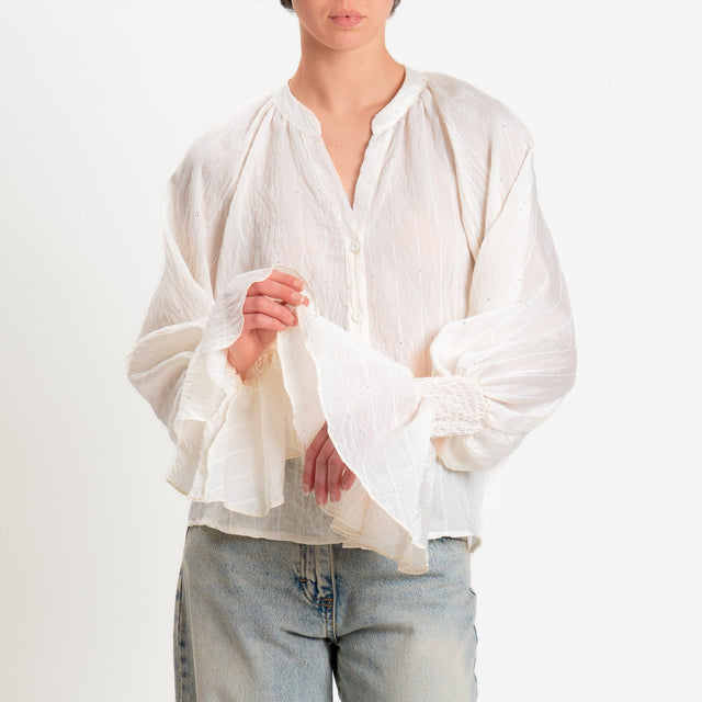 Motel-Camicia mussola con micro paillettes - burro
