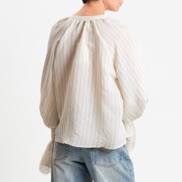 Motel-Camicia righe in mussola - panna