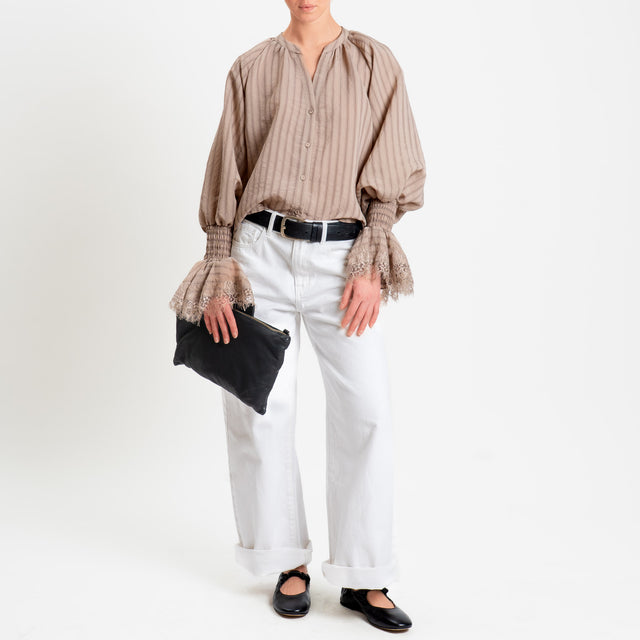 Motel-Camicia righe in mussola - tortora