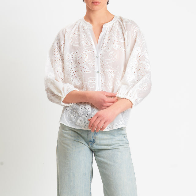 Motel-Camicia tencel ricamata - bianco
