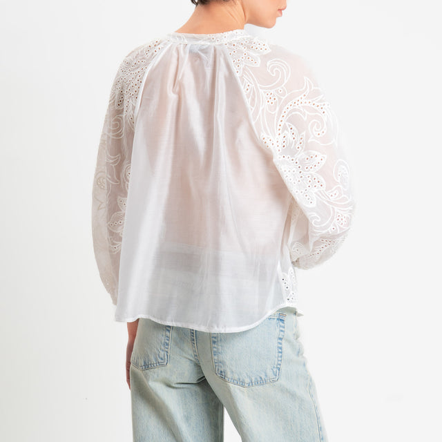 Motel-Camicia tencel ricamata - bianco