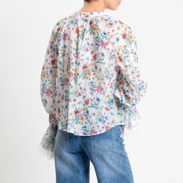 Motel-Camicia fantasia erbolario in mussola - bianco/verde/azzurro