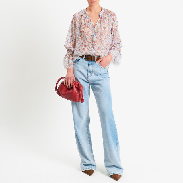 Motel-Camicia fantasia provenzale georgette - latte/blush/verde