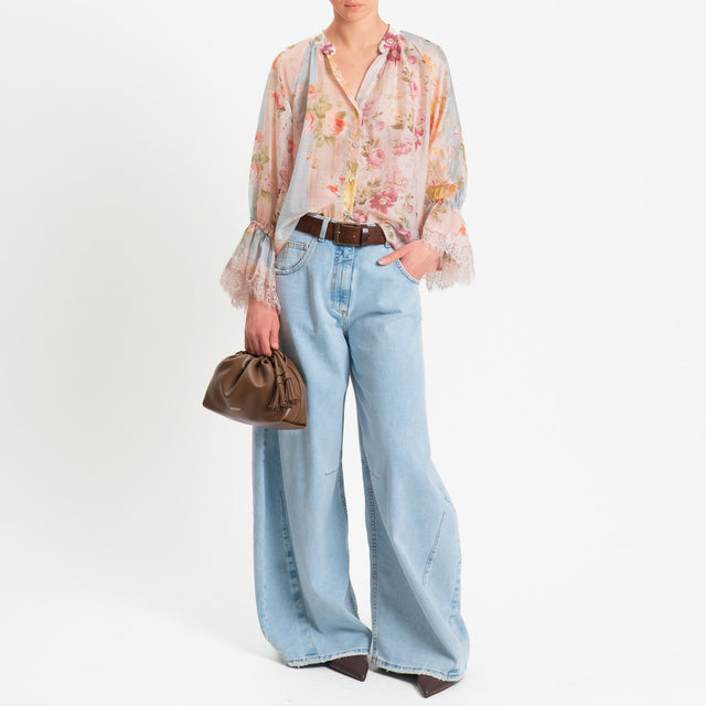 Motel-Camicia mussola lyocell fantasia fiori - pink/sky/yellow