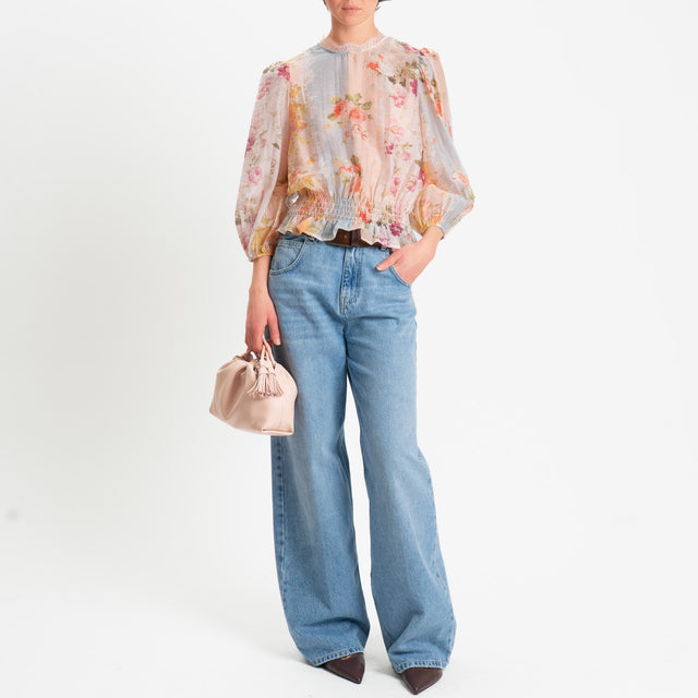 Motel-Blusa mussola lyocell fantasia fiori - pink/sky/yellow