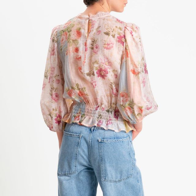 Motel-Blusa mussola lyocell fantasia fiori - pink/sky/yellow