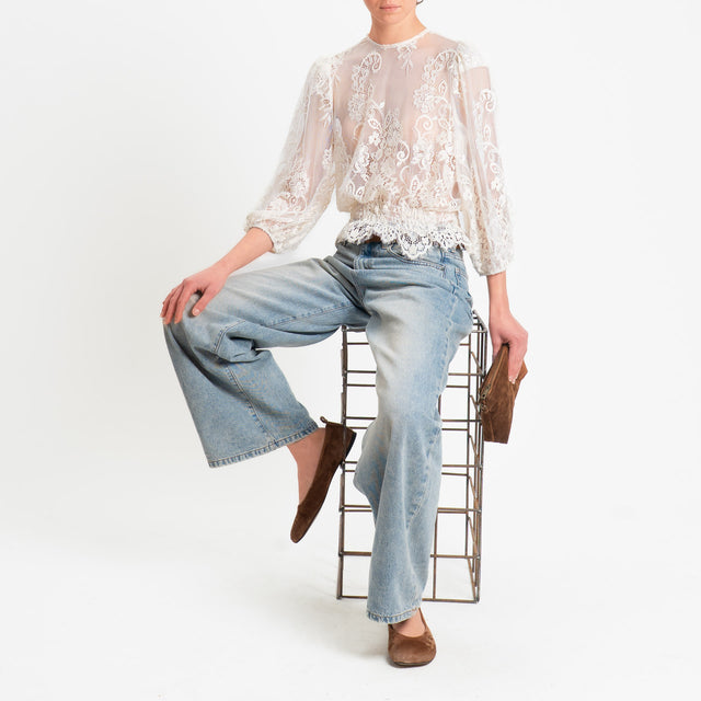 Motel-Blusa in pizzo macramé con elastico - burro