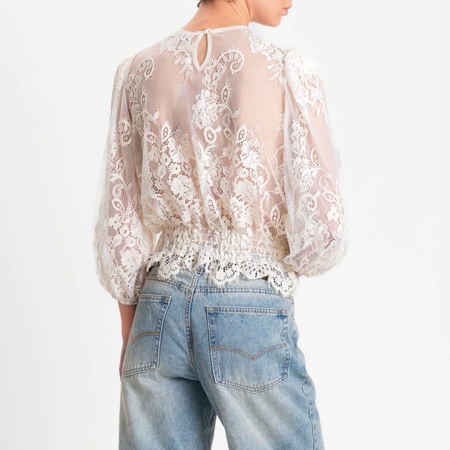 Motel-Blusa in pizzo macramé con elastico - burro