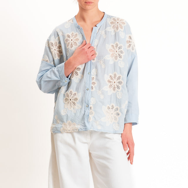Motel-Camicia con ricami - celeste