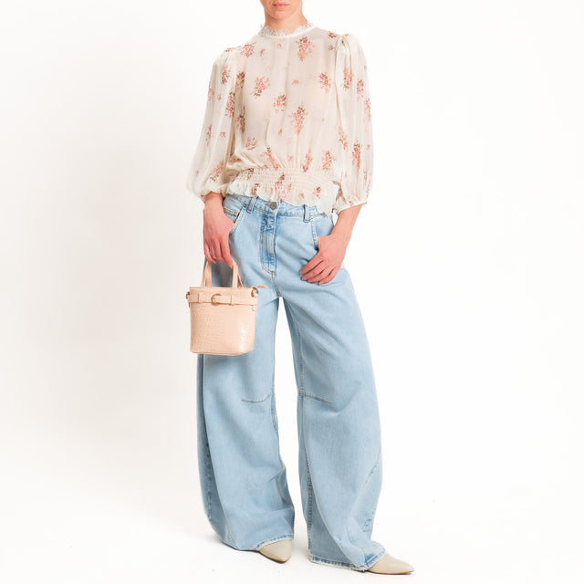 Motel-Blusa georgette fantasia provenzale - burro/rosa/militare