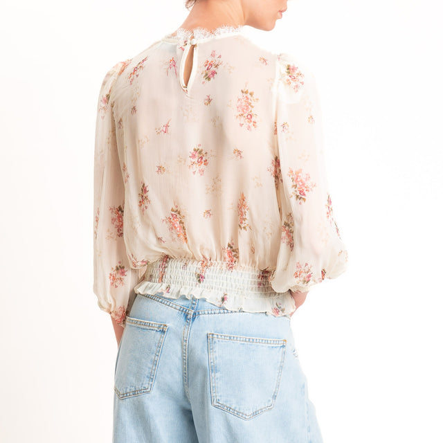 Motel-Blusa georgette fantasia provenzale - burro/rosa/militare