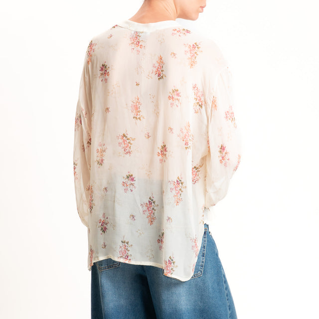 Motel-Camicia georgette fantasia provenzale - burro/rosa/militare
