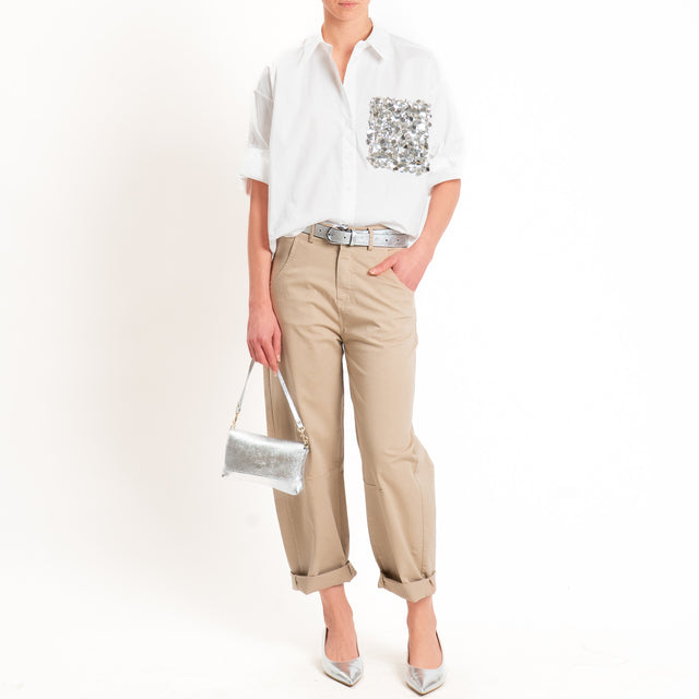Motel-Camicia con taschino maxi pailettes - bianco
