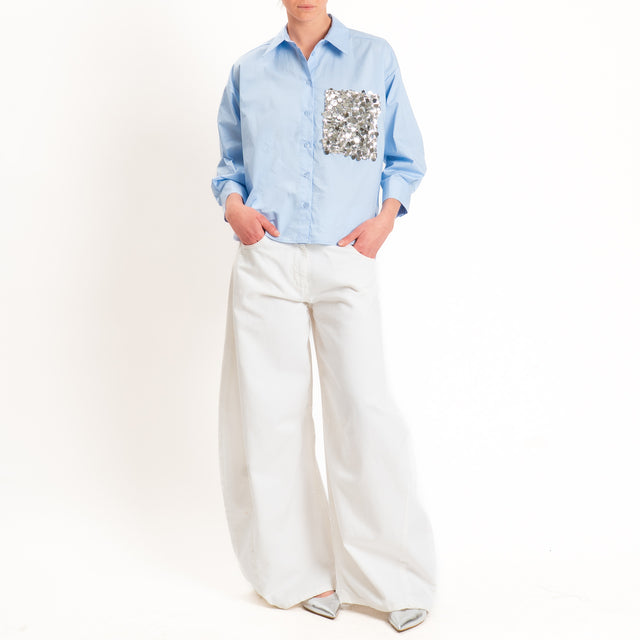 Motel-Camicia con taschino maxi pailettes - cielo