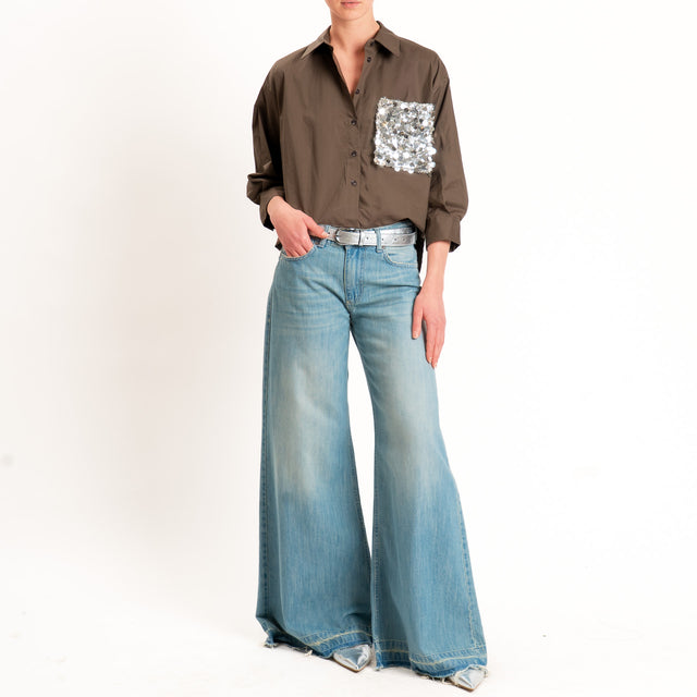 Motel-Camicia con taschino maxi pailettes - moro