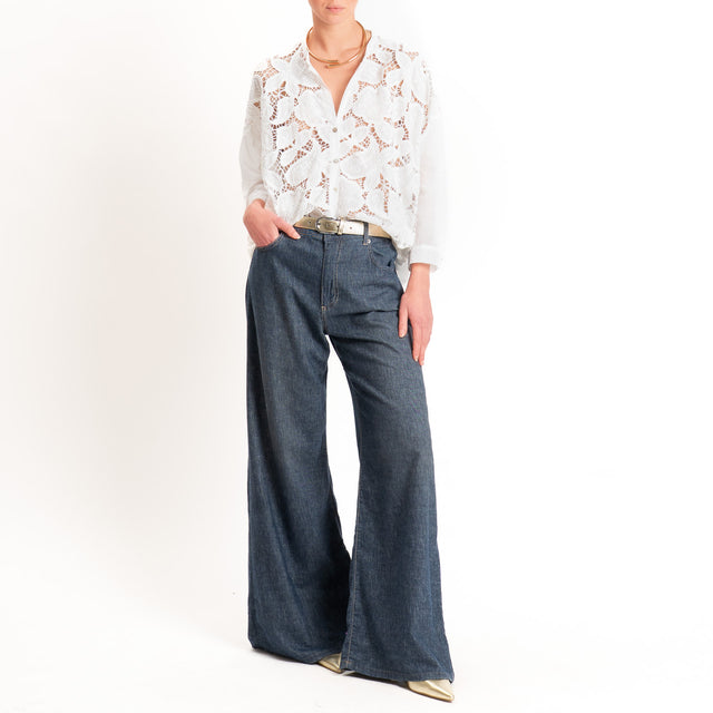 Motel-Camicia mussola traforata con ricami - bianco
