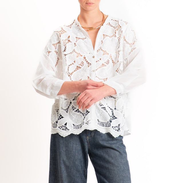Motel-Camicia mussola traforata con ricami - bianco