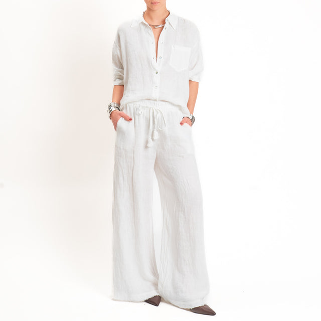 Motel-Camicia 100% lino bordi sfrangiati - panna