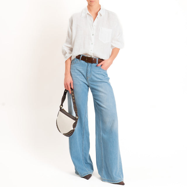 Motel-Camicia 100% lino bordi sfrangiati - panna