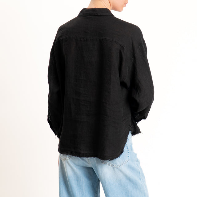 Motel-Camicia 100% lino bordi sfrangiati - nero