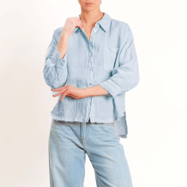 Motel-Camicia 100% lino bordi sfrangiati - sky