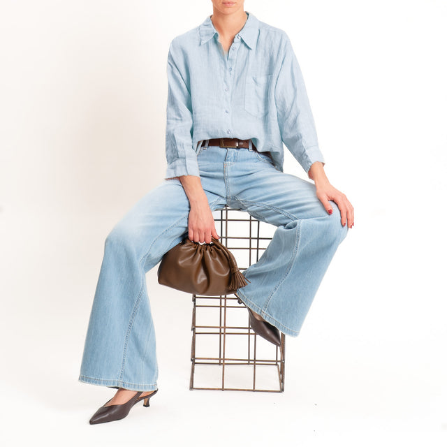 Motel-Camicia 100% lino bordi sfrangiati - sky