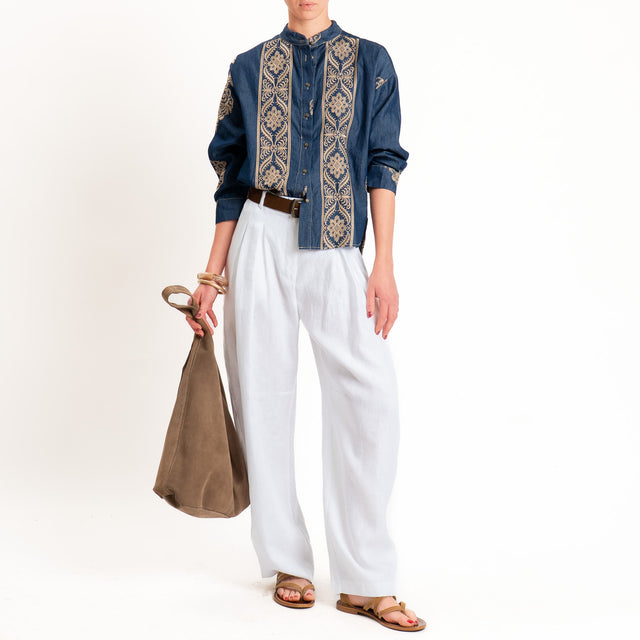 Motel-Camicia chambray con ricami - denim/biscotto