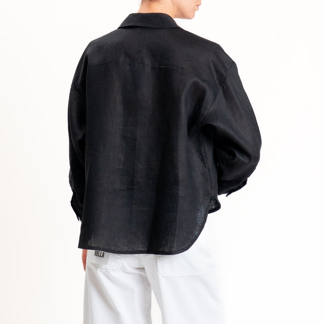 Motel-Camicia 100% lino tasca paillettes - nero