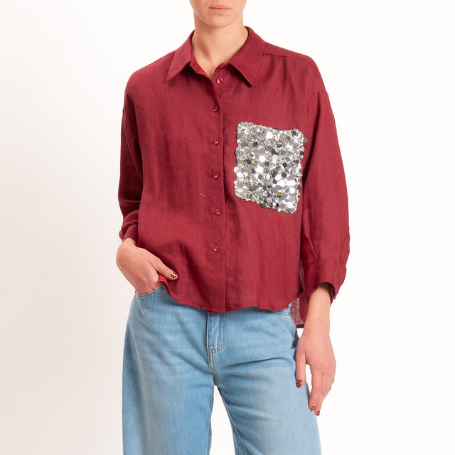 Motel-Camicia 100% lino tasca paillettes - india