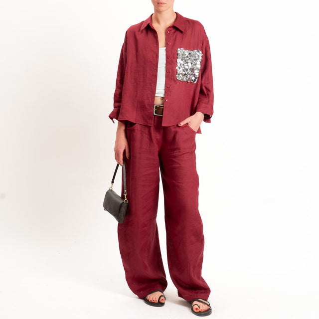 Motel-Camicia 100% lino tasca paillettes - india