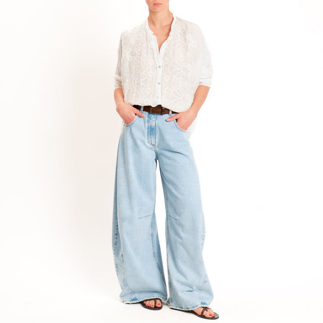 Motel-Camicia mussola con ricami - burro