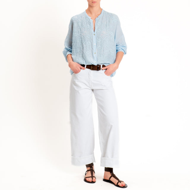 Motel-Camicia mussola con ricami - sky