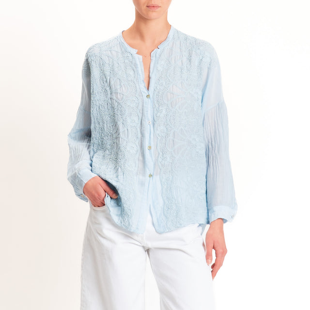 Motel-Camicia mussola con ricami - sky